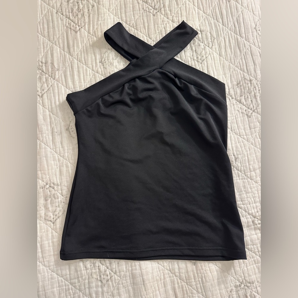 SHEIN Black Asymmetrical Fitted Tank Top